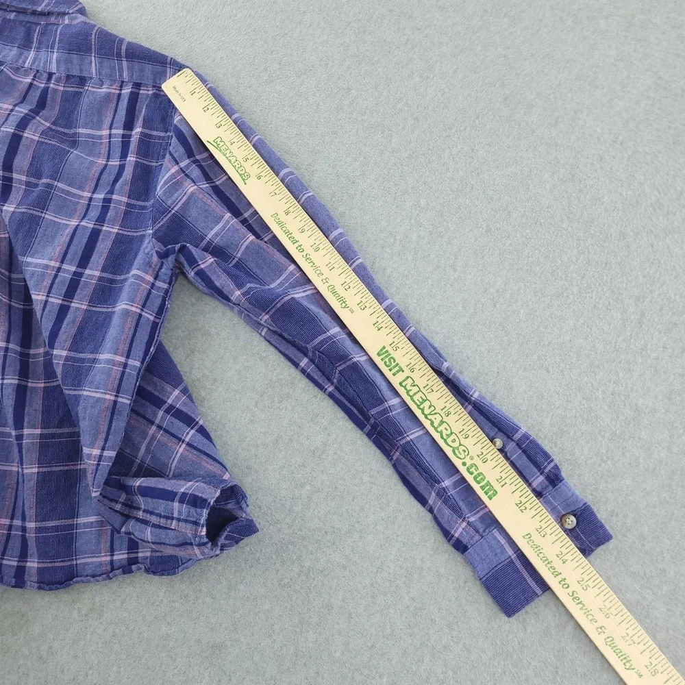Banana Republic Shirt Mens L Blue Plaid Long Sleeve Linen Blend Slim Fit Casual